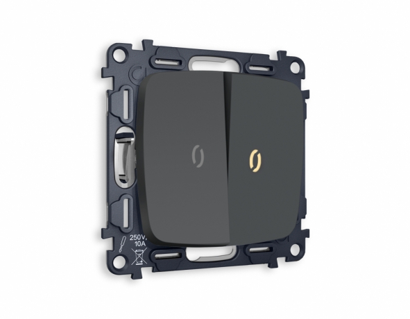 Выключатель проходной двухклавишный с подсветкой без рамки Ambrella Volt OMEGA MO904030 