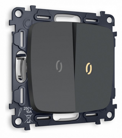 Выключатель проходной двухклавишный с подсветкой без рамки Ambrella Volt OMEGA MO904030 