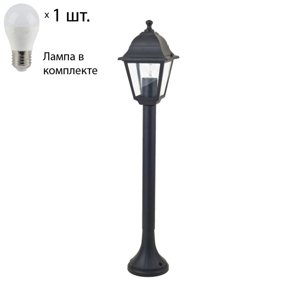 Уличный фонарный столб Favourite Leon с лампочкой 1812-1F+Lamps E27 P45, цвет черный 1812-1F+Lamps E27 P45 - фото 1