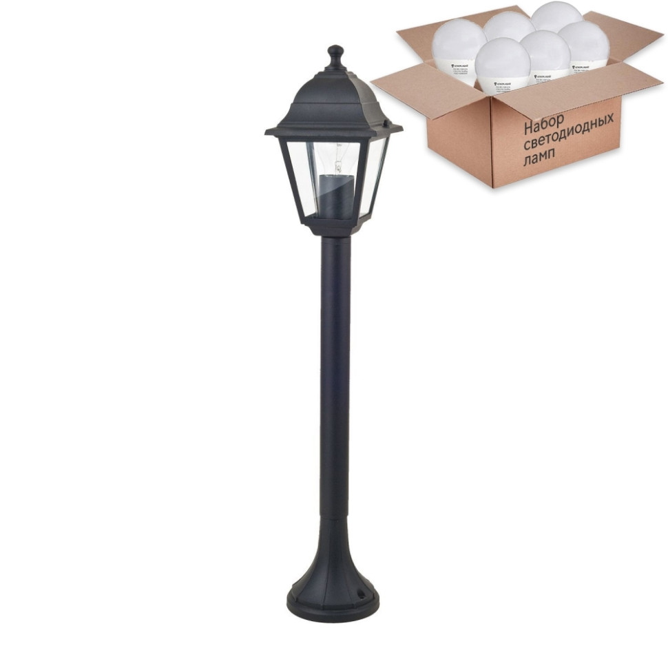 Уличный фонарный столб Favourite Leon с лампочкой 1812-1F+Lamps E27 P45, цвет черный 1812-1F+Lamps E27 P45 - фото 4