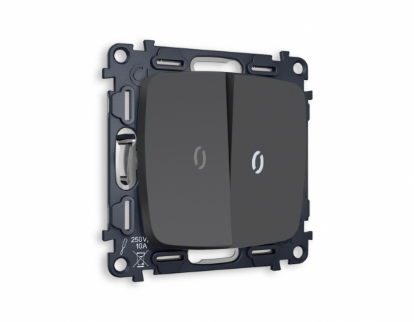 Выключатель проходной двухклавишный с подсветкой без рамки Ambrella Volt OMEGA MO904035 