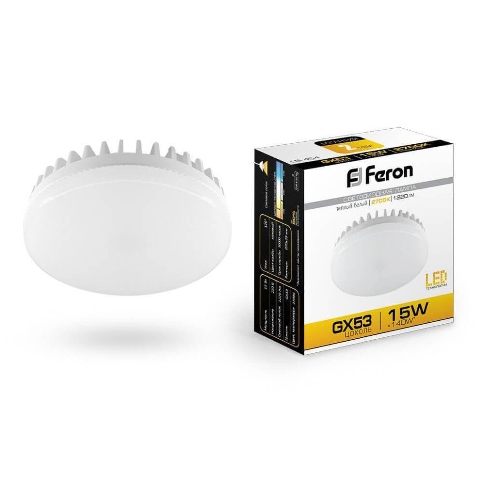 Светодиодная лампа GX53 15W 2700K (теплый) Feron LB-454 25834