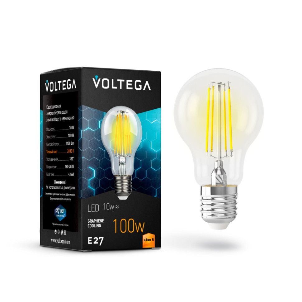 Филаментная светодиодная лампа E27 10W 2800К (теплый) Crystal Voltega 7102 - фото 1