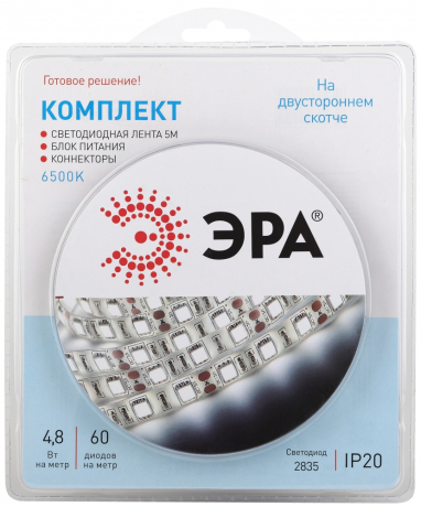 2835kit-4,8-60-12-IP20-6500-5m  ЭРА Комплект светодиодной ленты 2835kit-4,8-60-12-IP20-6500-5m Б0043061 