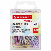 Нарушена упаковка! <722815> Скрепки BRAUBERG PASTEL, 28 мм, пастельные цвета, 100 шт., в пластиковой коробке, 271956 (271956)