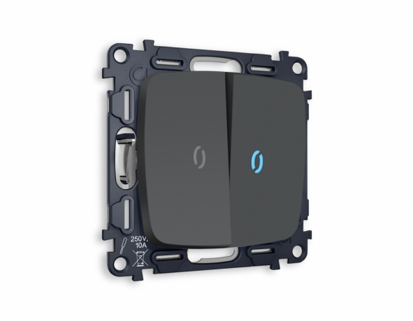 Выключатель проходной двухклавишный с подсветкой без рамки Ambrella Volt OMEGA MO904040 