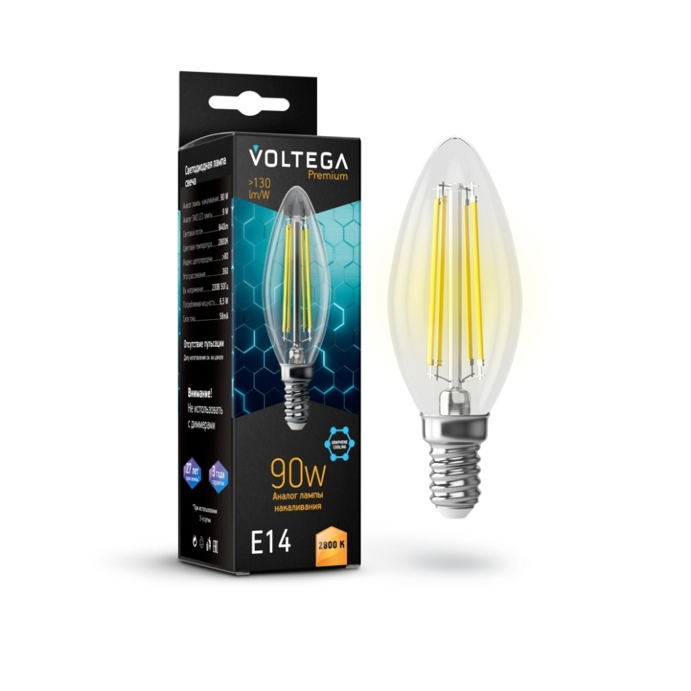 Филаметная светодиодная лампа Е14 65W 2800К теплый Crystal Voltega 7134 200₽