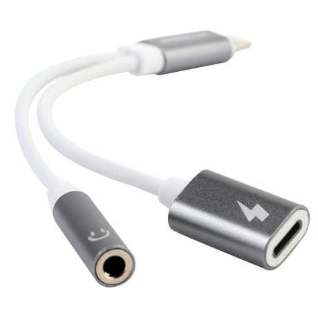 ERGOLUX ELX-CSA01-C01 (Адаптер Lightning звук+зарядка, 2 Lightning-3.5мм, 8см, Белый, Блистер) (15290)