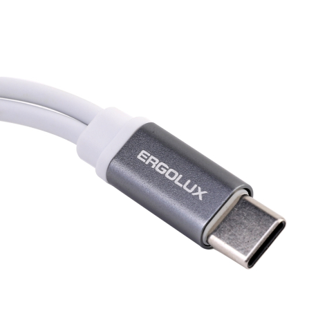 ERGOLUX ELX-CSA02-C01 (Адаптер Type C звук+зарядка, 2 Type C-3.5мм, 8см, Белый, Блистер) (15291)