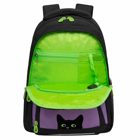 Нарушена упаковка!  <710062> Рюкзак GRIZZLY школьный, укрепленная спинка, 3 отделения, для девочек, KITTENS, фиолетовый, 39х30х20 см, RG-362-4/2 (272816)