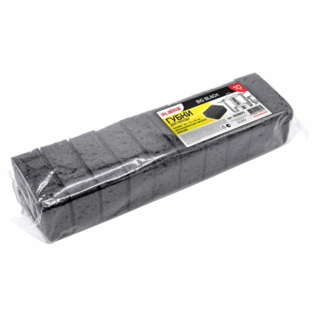 Нарушена упаковка! <605575> Губки для посуды BIG BLACK 95х70х35 мм КОМПЛЕКТ 10 шт., КРУПНОПОРИСТЫЙ поролон/абразив LAIMA, 608650 (608650)
