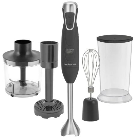 Блендер погружной POLARIS PHB 1380, 1300 Вт, 2 скорости, 4 насадки, стакан, серый, 47653, 710323 (456715)