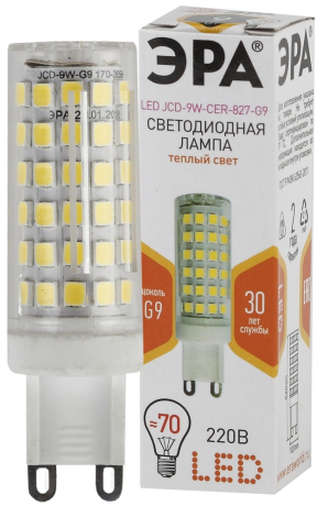 Лампа светодиодная ЭРА G9 9W 2700K прозрачная LED JCD-9W-CER-827-G9 Б0033185 