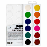 Нарушена упаковка! <757459> Краски акварельные BRAUBERG 12 цветов "Футбол", медовые, круглые кюветы, 192565
