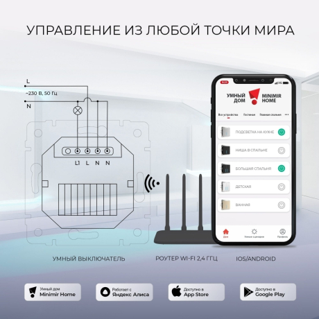 Выключатель одноклавишный сенсорный с управлением по Wi-Fi (серебряный) Werkel 300524