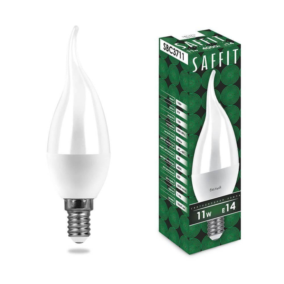 Лампа светодиодная SAFFIT SBC3711 Свеча на ветру E14 11W 4000K 55134 лампа gauss basic filament свеча на ветру 8 5w 590lm 2700к е14 milky led 1 10 50