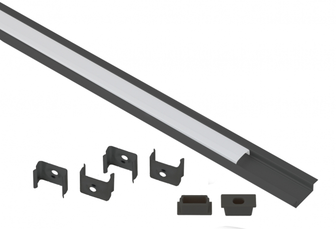Комплект с врезным анодированным профилем ЭРА 2206B 22х6мм, 2м, черный САВ251 (Б0062792) 