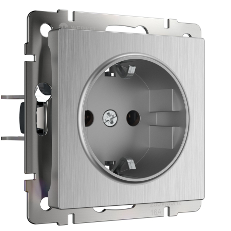 Розетка с заземлением (cеребряный рифленый) Werkel 90625