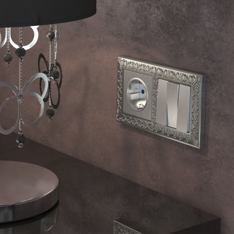 Розетка с заземлением (cеребряный рифленый) Werkel 90625