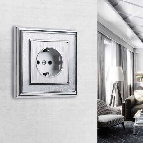 Розетка с заземлением (cеребряный рифленый) Werkel 90625