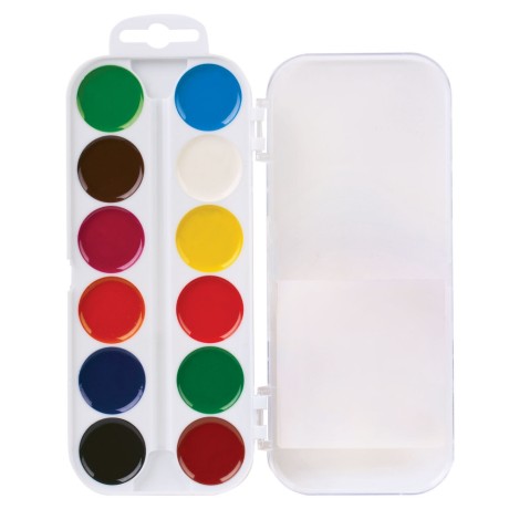 Краски акварельные BRAUBERG "МАГИЯ ЦВЕТА", 12 цветов, медовые, круглые кюветы, пластиковый пенал (190551)