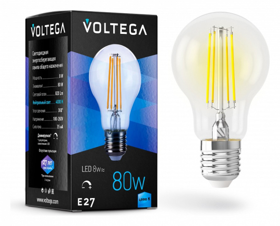 Лампа светодиодная Voltega General purpose bulb E27 8Вт 4000K 5490 