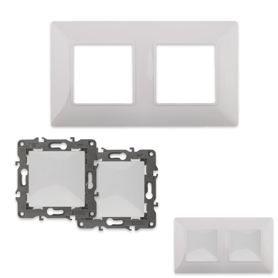 Комплект рамки на 2 поста и выключателей 10AX-250B (белый) Эра серия Elegance 14 - фото 2