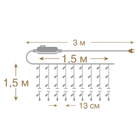 Нарушена упаковка.  <295898> 1,5*1,5м. Электрогирлянда ''Занавес'' 156LED (красный) IP20 Vegas  55080