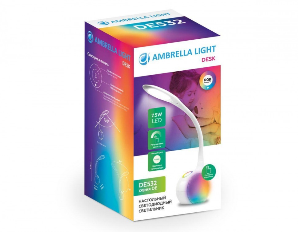 Светодиодная настольная лампа с RGB подсветкой Ambrella light Desk DE532, цвет белый - фото 2
