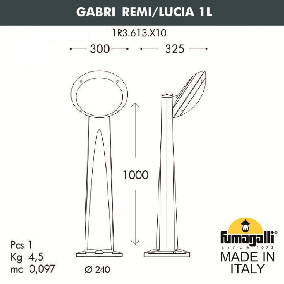 1R3.613.X10.LYE27 Фонарный столб Fumagalli GABRI REMI/Lucia 1L, цвет серый - фото 2