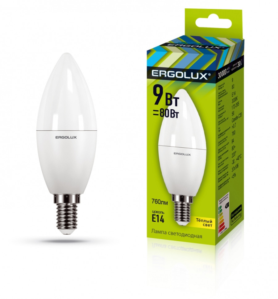 Светодиодная лампа E14 9W 3000K Ergolux LED-C35-9W-E14-3K 13167 пластиковый чайник ergolux
