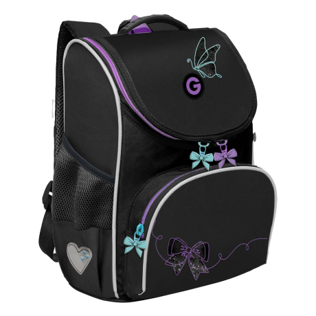 Нарушена упаковка!  <796722> Ранец GRIZZLY анатомическая спинка, с мешком для обуви, для девочек, "BOWS", 33х25х13 см, RAm-584-8/1 (274136)
