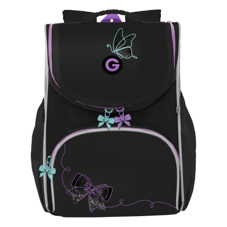 Нарушена упаковка!  <796722> Ранец GRIZZLY анатомическая спинка, с мешком для обуви, для девочек, "BOWS", 33х25х13 см, RAm-584-8/1 (274136)