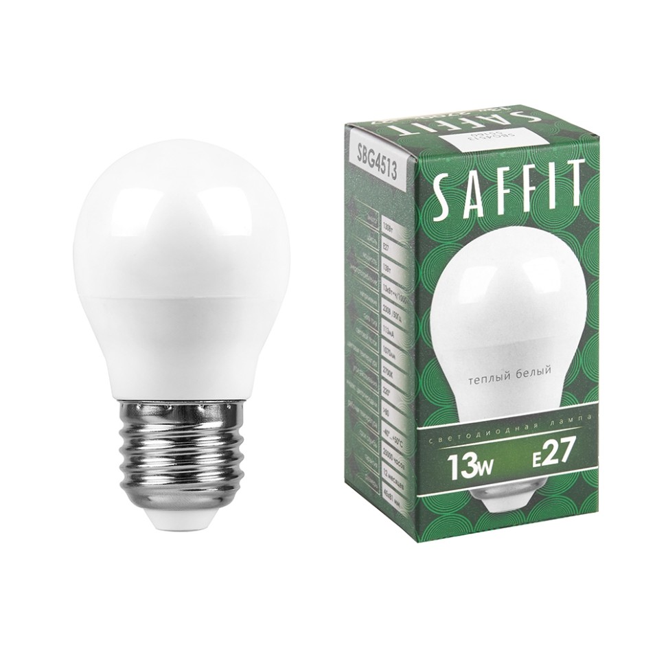 Набор для Goods : светодиодные лампы Saffit, 13W 230V E27 2700K G45, SBG4513-5, 10шт ( код 600005772317 ) (  арт. 315765 ) - фото 3